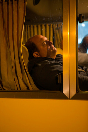 David, asleep on the bus